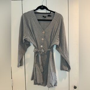 Gray Button-Up Cardigan with Belt